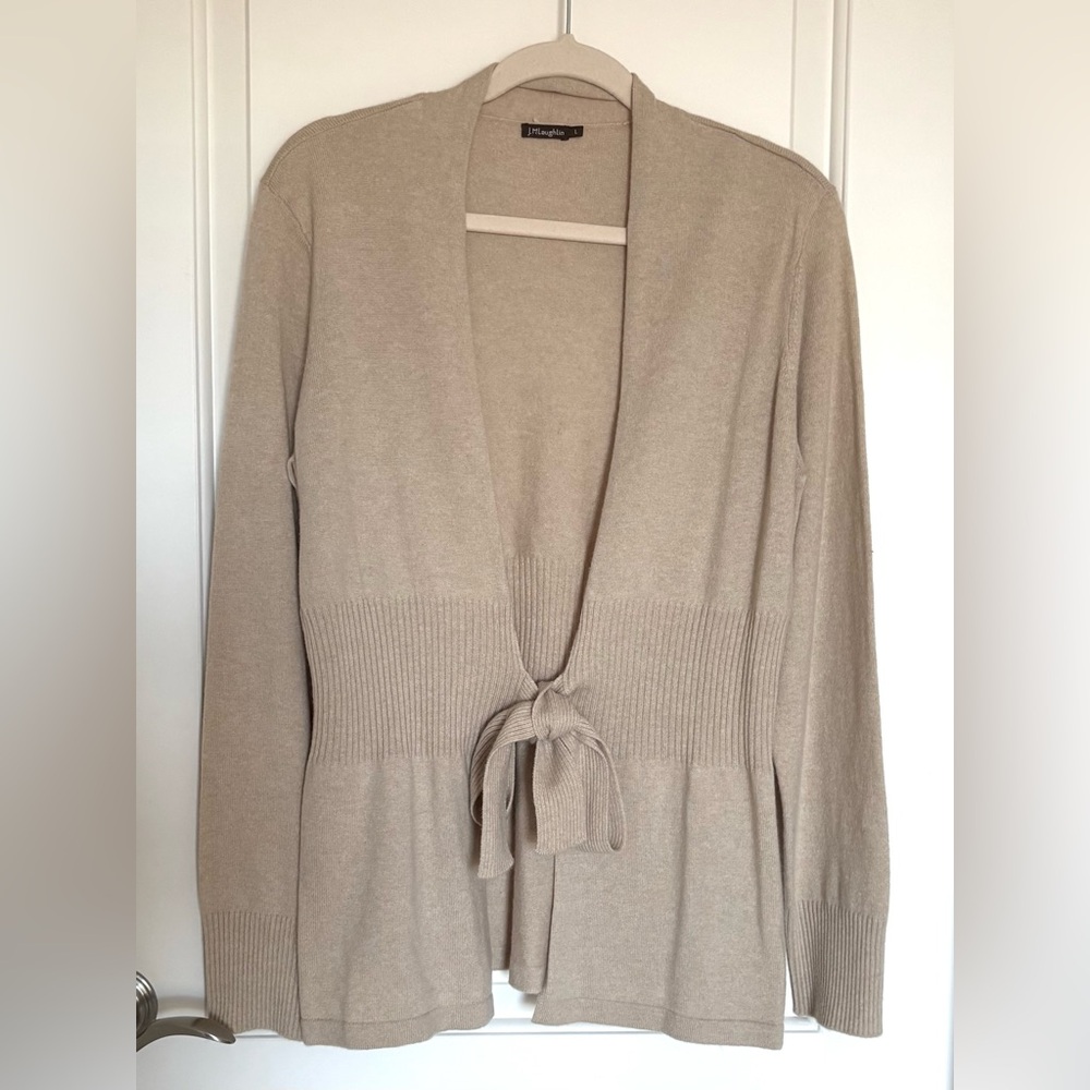 J. McLaughlin Tan Tie-Front Cashmere Cardigan